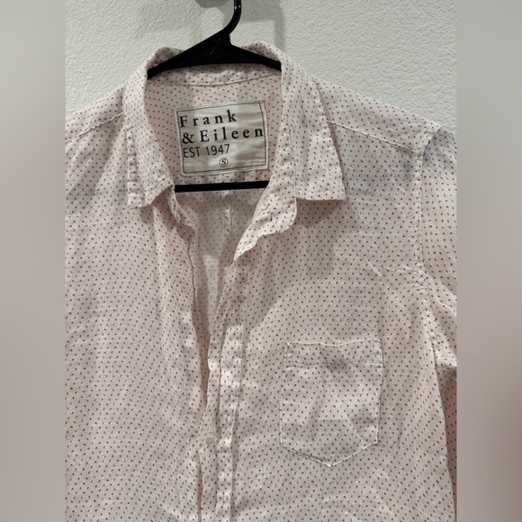 Frank & Eileen Barry 100% Linen White Red Numbers Math Tailored Button Shirt S - Picture 3 of 12